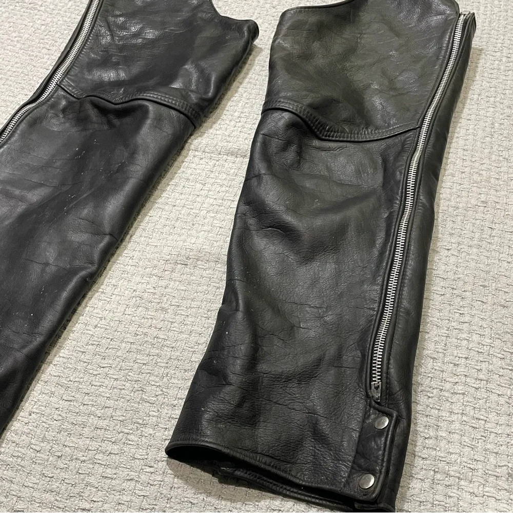 Vintage California Creations Black Leather Chaps Riding Pants Motorcycle Mens L